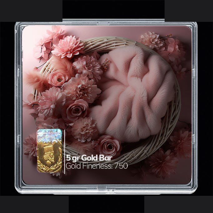 شمش طلا 18 عیار مدوپد مدل سبد و گل کد SG10318