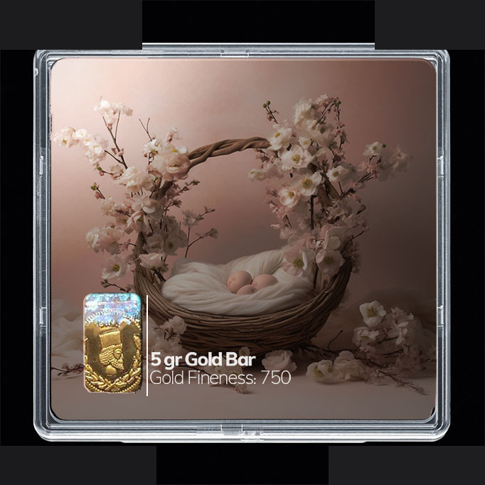 شمش طلا 18 عیار مدوپد مدل سبد و گل کد SG10296