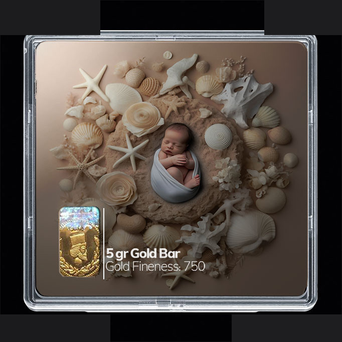 شمش طلا 18 عیار مدوپد مدل نوزاد و صدف کد SG10214 شمش طلا 18 عیار مدوپد مدل نوزاد و صدف کد SG10214