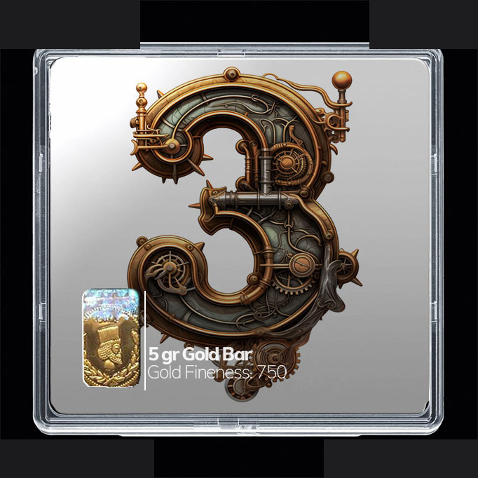 شمش طلا 18 عیار مدوپد مدل عدد 3 کد SG10206 شمش طلا 18 عیار مدوپد مدل عدد 3 کد SG10206