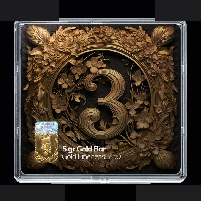 شمش طلا 18 عیار مدوپد مدل عدد 3 کد SG10183 شمش طلا 18 عیار مدوپد مدل عدد 3 کد SG10183