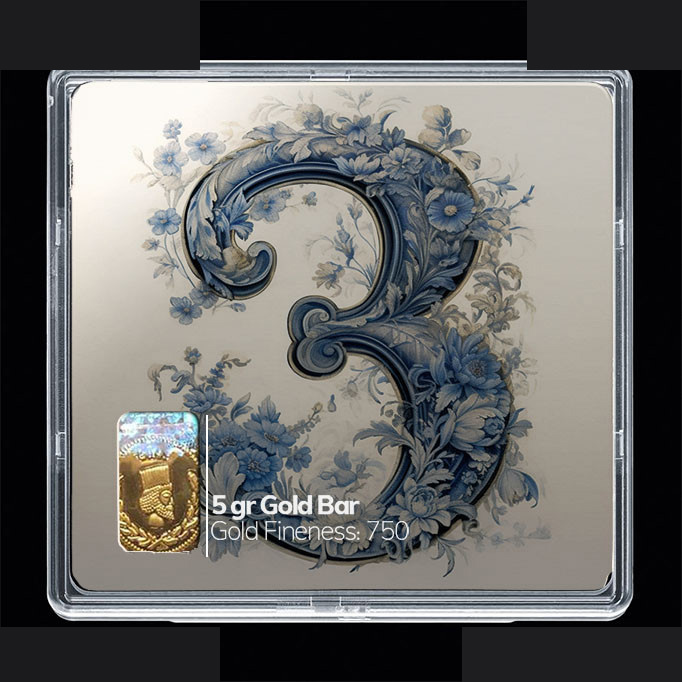 شمش طلا 18 عیار مدوپد مدل عدد 3 کد SG10168 شمش طلا 18 عیار مدوپد مدل عدد 3 کد SG10168