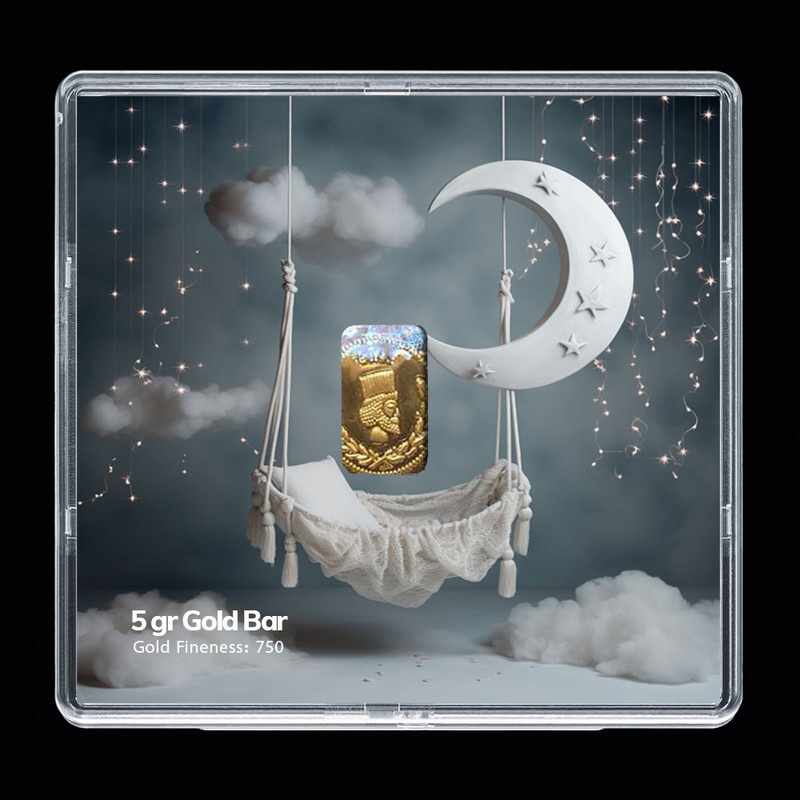 شمش طلا 18 عیار مدوپد مدل ماه و گهواره کد SG-10298 شمش طلا 18 عیار مدوپد مدل ماه و گهواره کد SG-10298