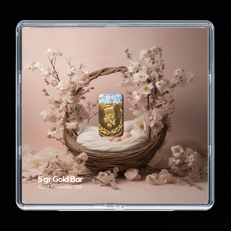 شمش طلا 18 عیار مدوپد مدل سبد و گل کد SG-10296 شمش طلا 18 عیار مدوپد مدل سبد و گل کد SG-10296