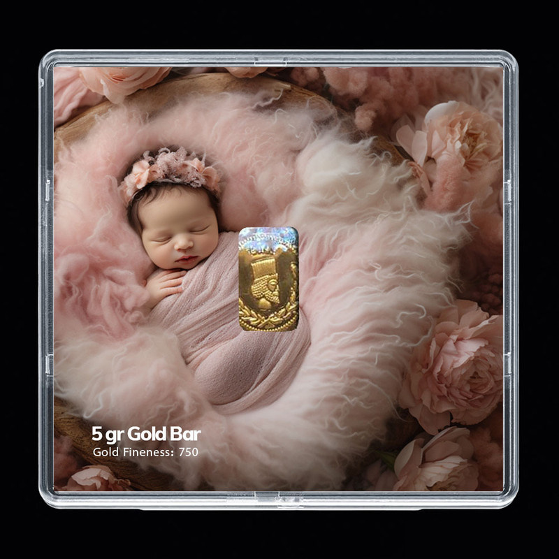 شمش طلا 18 عیار مدوپد مدل نوزاد کد SG-10258 شمش طلا 18 عیار مدوپد مدل نوزاد کد SG-10258