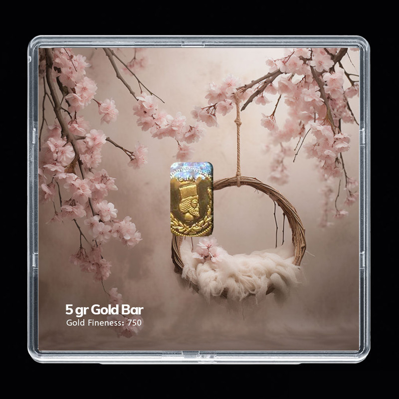 شمش طلا 18 عیار مدوپد مدل سبد و گل کد SG-10247 شمش طلا 18 عیار مدوپد مدل سبد و گل کد SG-10247