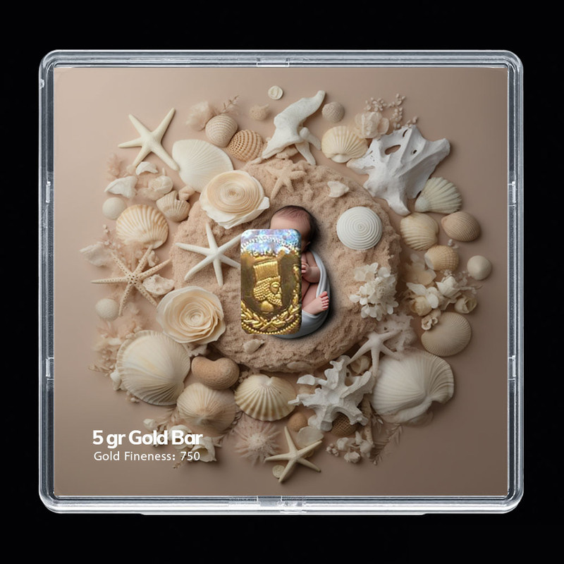 شمش طلا 18 عیار مدوپد مدل نوزاد و صدف کد SG-10214 شمش طلا 18 عیار مدوپد مدل نوزاد و صدف کد SG-10214