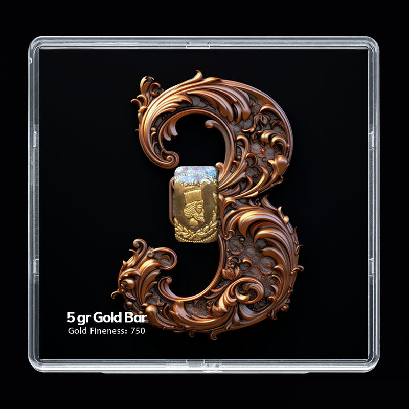 شمش طلا 18 عیار مدوپد مدل عدد 3 کد SG-10204 شمش طلا 18 عیار مدوپد مدل عدد 3 کد SG-10204