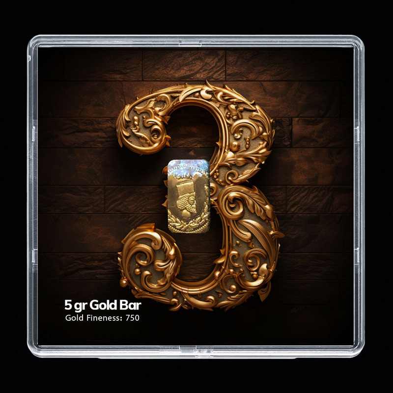 شمش طلا 18 عیار مدوپد مدل عدد 3 کد SG-10187 شمش طلا 18 عیار مدوپد مدل عدد 3 کد SG-10187