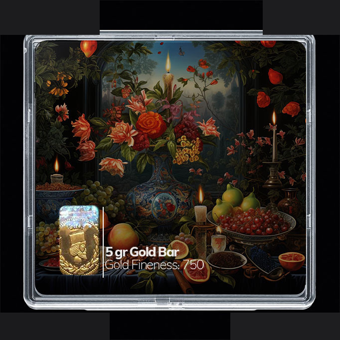 شمش طلا 18 عیار مدوپد مدل شمع و میوه کد SG10788 شمش طلا 18 عیار مدوپد مدل شمع و میوه کد SG10788