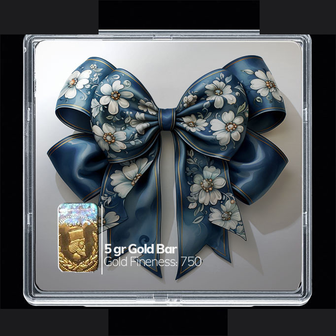 شمش طلا 18 عیار مدوپد مدل روبان آبی کد SG10803 شمش طلا 18 عیار مدوپد مدل روبان آبی کد SG10803