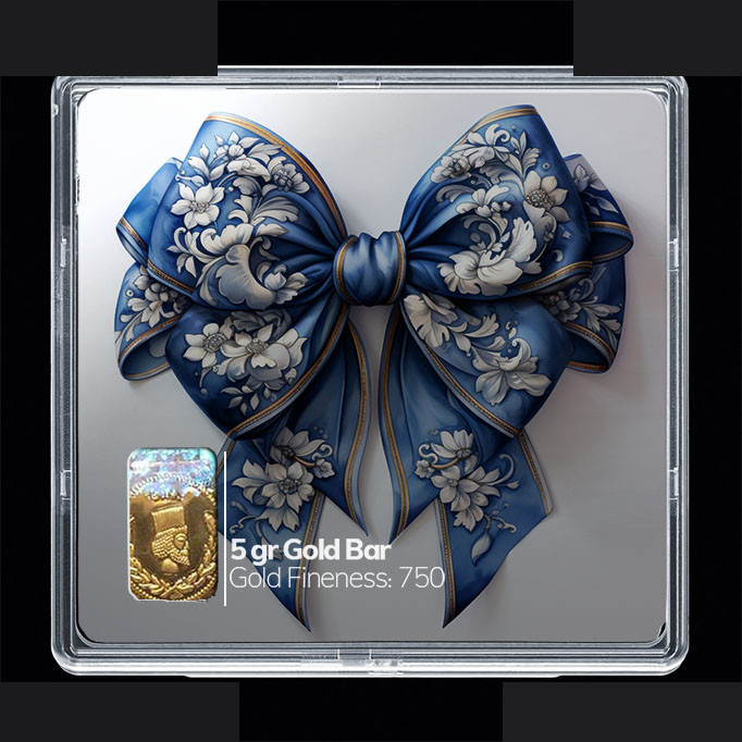 شمش طلا 18 عیار مدوپد مدل روبان آبی کد SG10804 شمش طلا 18 عیار مدوپد مدل روبان آبی کد SG10804