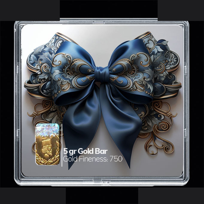 شمش طلا 18 عیار مدوپد مدل روبان آبی کد SG10805 شمش طلا 18 عیار مدوپد مدل روبان آبی کد SG10805