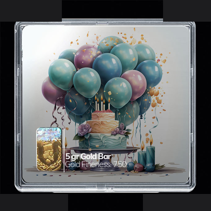 شمش طلا 18 عیار مدوپد مدل کیک و بادکنک کد SG10870 شمش طلا 18 عیار مدوپد مدل کیک و بادکنک کد SG10870