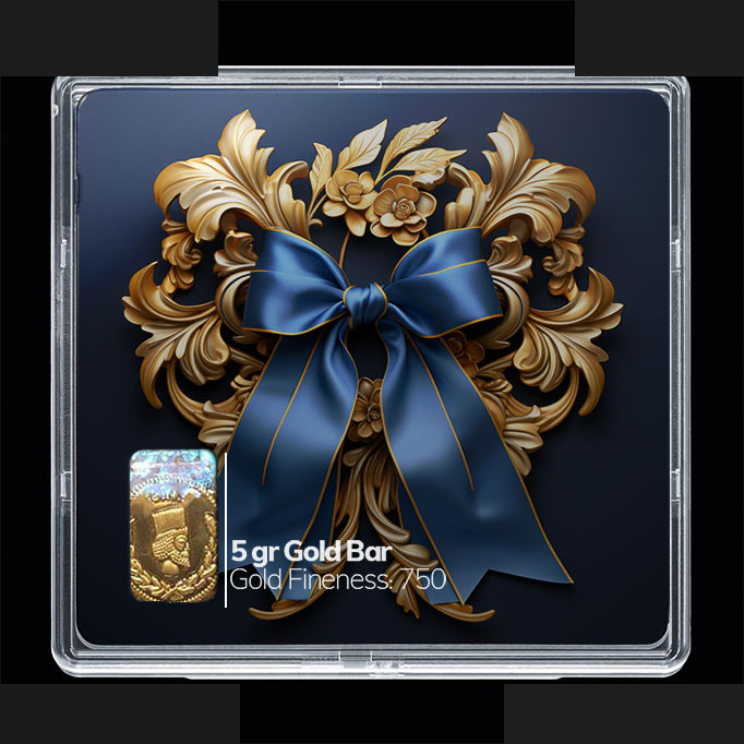 شمش طلا 18 عیار مدوپد مدل روبان آبی کد SG10602 شمش طلا 18 عیار مدوپد مدل روبان آبی کد SG10602