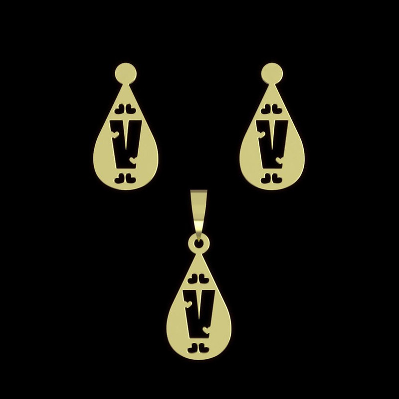 نیم ست طلا 18 عیار زنانه مدوپد مدل V حرف کد NA14819