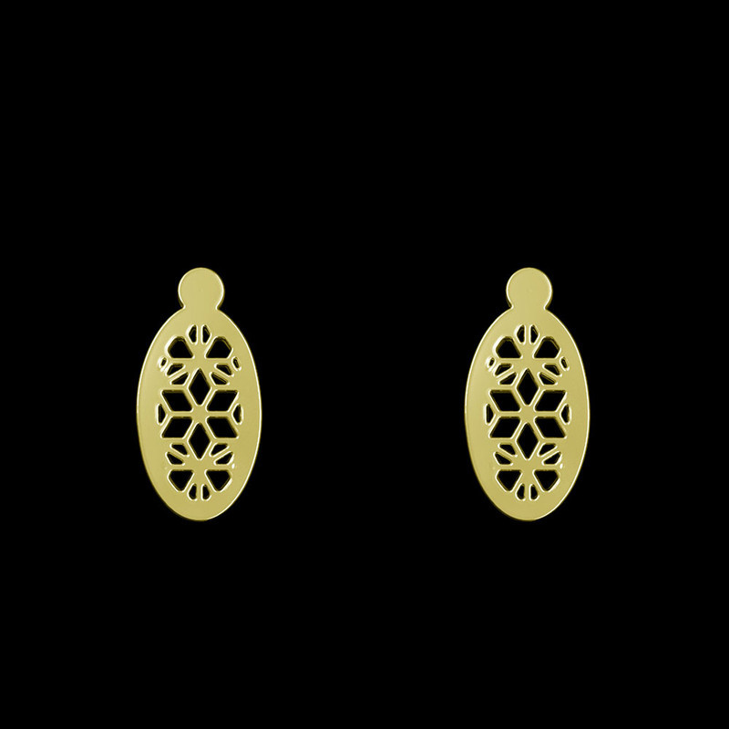 گوشواره طلا 18 عیار زنانه مدوپد مدل بیضی و گل کد GA1-11309