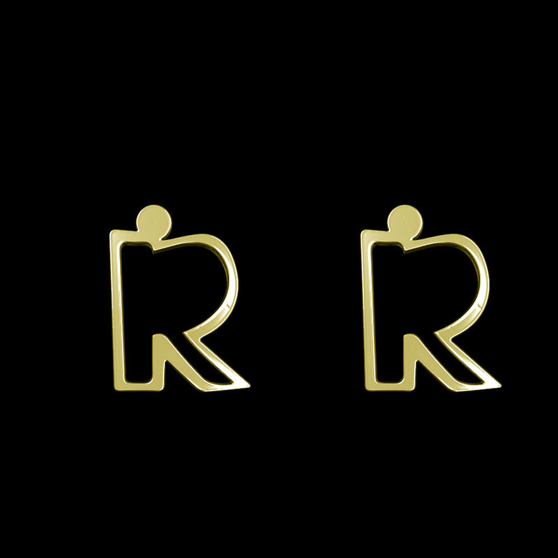 گوشواره طلا 18 عیار زنانه مدوپد مدل حرف R کد GA1-16698