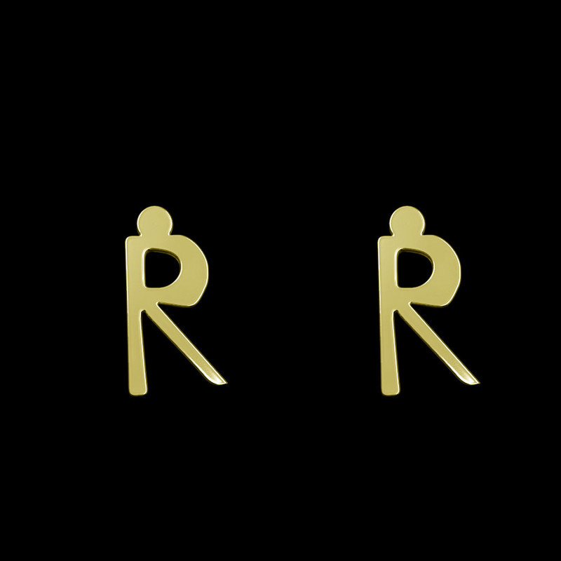 گوشواره طلا 18 عیار زنانه مدوپد مدل حرف R کد GA1-16852