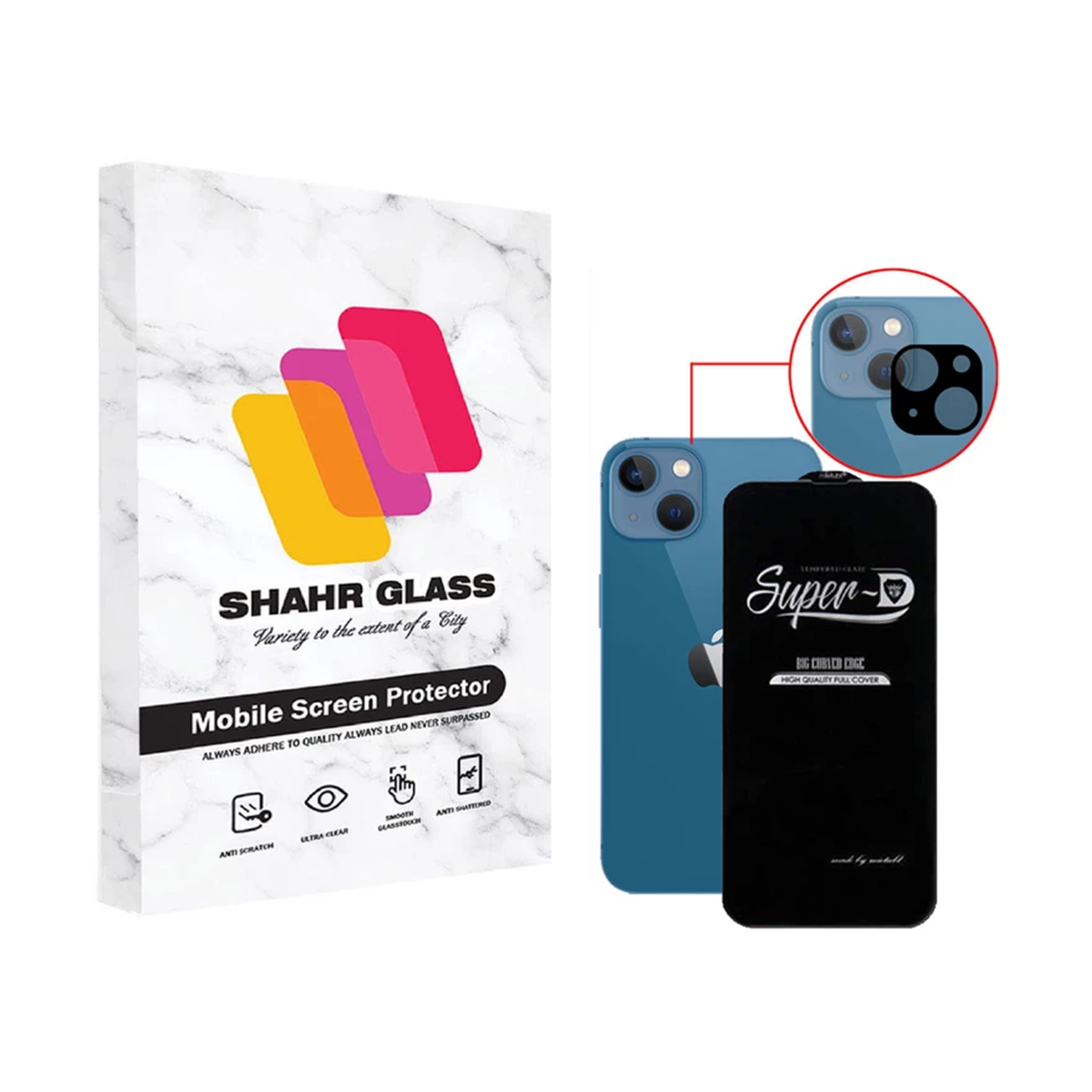 گلس گوشی اپل iPhone 13 شهر گلس مدل 2SFA به همراه محافظ لنز دوربین-مشکی گلس گوشی اپل iPhone 13 شهر گلس مدل 2SFA به همراه محافظ لنز دوربین-مشکی