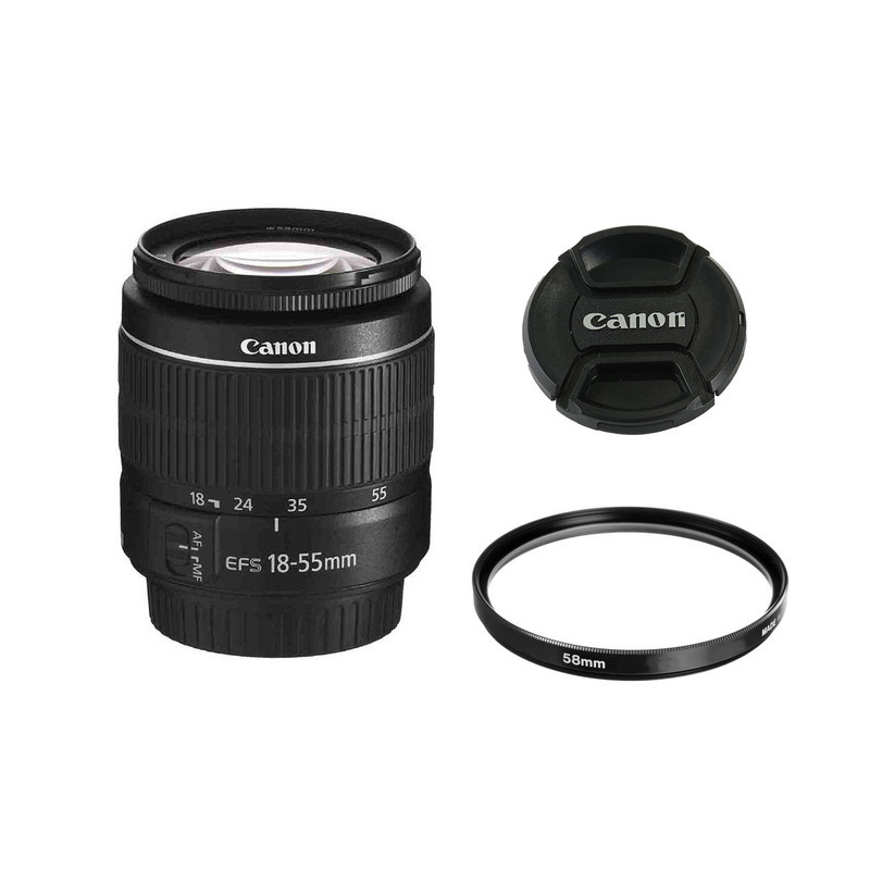 لنز دوربین کانن مدل لنز کانن EF-S 18-55mm f/3.5-5.6 III به همراه فیلتر یو وی 58 کانن و درب 58 کانن لنز دوربین کانن مدل لنز کانن EF-S 18-55mm f/3.5-5.6 III به همراه فیلتر یو وی 58 کانن و درب 58 کانن