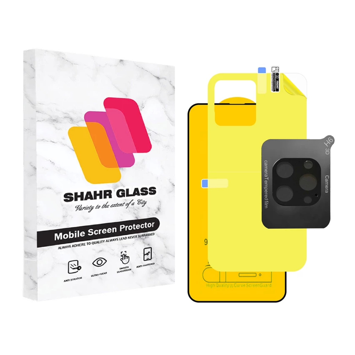 گلس گوشی اپل iPhone 13 Pro Max شهر گلس مدل 3FNF به همراه محافظ پشت و لنز دوربین گلس گوشی اپل iPhone 13 Pro Max شهر گلس مدل 3FNF به همراه محافظ پشت و لنز دوربین