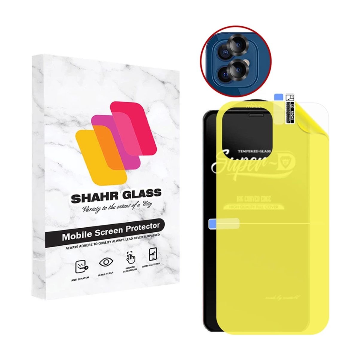 گلس و محافظ پشت و لنز دوربین گوشی اپل iPhone 12 شهر گلس مدل 2SNR -طلایی