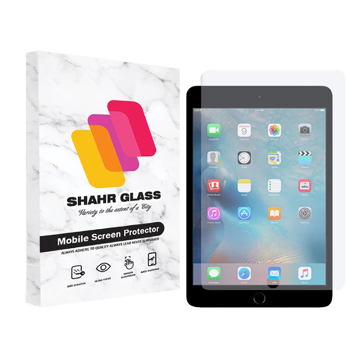 گلس تبلت اپل iPad Mini 4 2015 شهر گلس مدل SMPT1-بی رنگ شفاف گلس تبلت اپل iPad Mini 4 2015 شهر گلس مدل SMPT1-بی رنگ شفاف