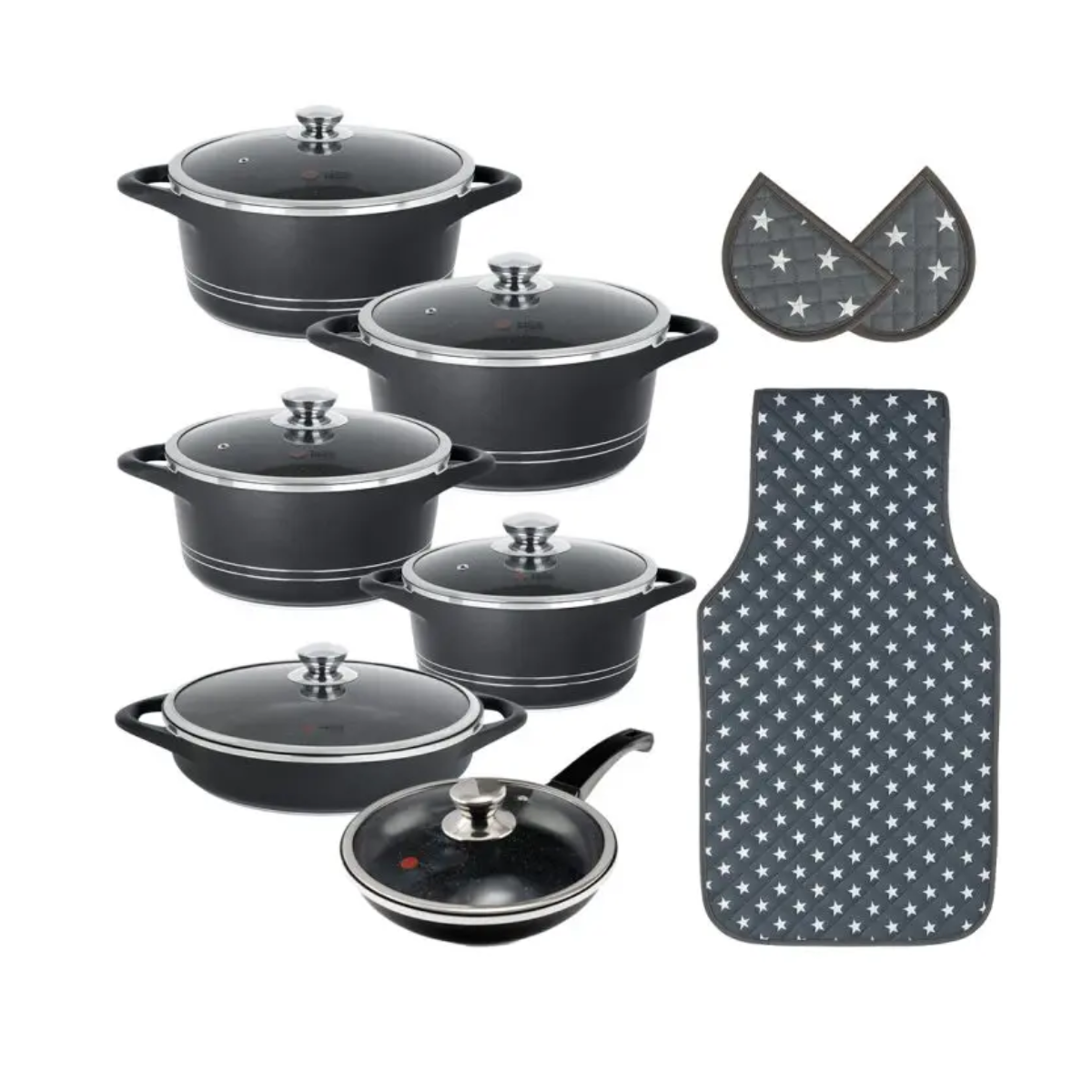 سرویس قابلمه 15 پارچه ام جی اس طرح ایتالیا B-مشکی