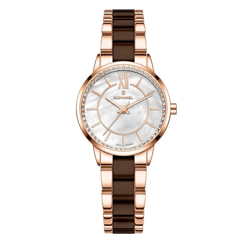 ساعت مچی عقربه ای کوارتز زنانه رومانل مدل RM305001L-H-بدنه رزگلد بند قهوه ای زرگلد ساعت مچی عقربه ای کوارتز زنانه رومانل مدل RM305001L-H-بدنه رزگلد بند قهوه ای زرگلد