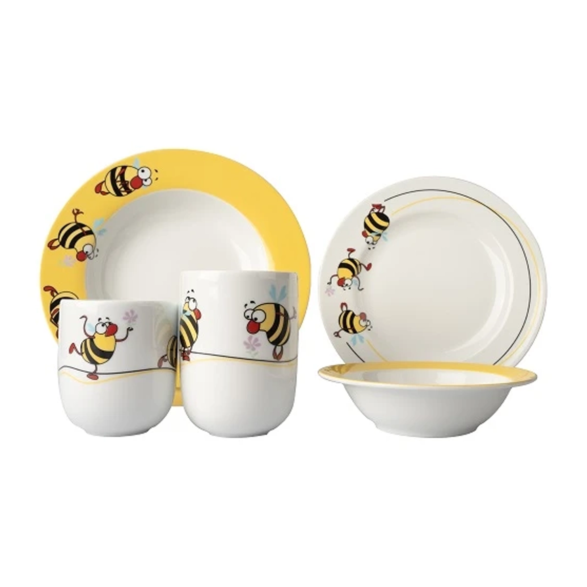 سرویس غذاخوری 5 پارچه کودک چینی زرین ایران مدل ایتالیا اف بامبل بی با لیوان درجه عالی