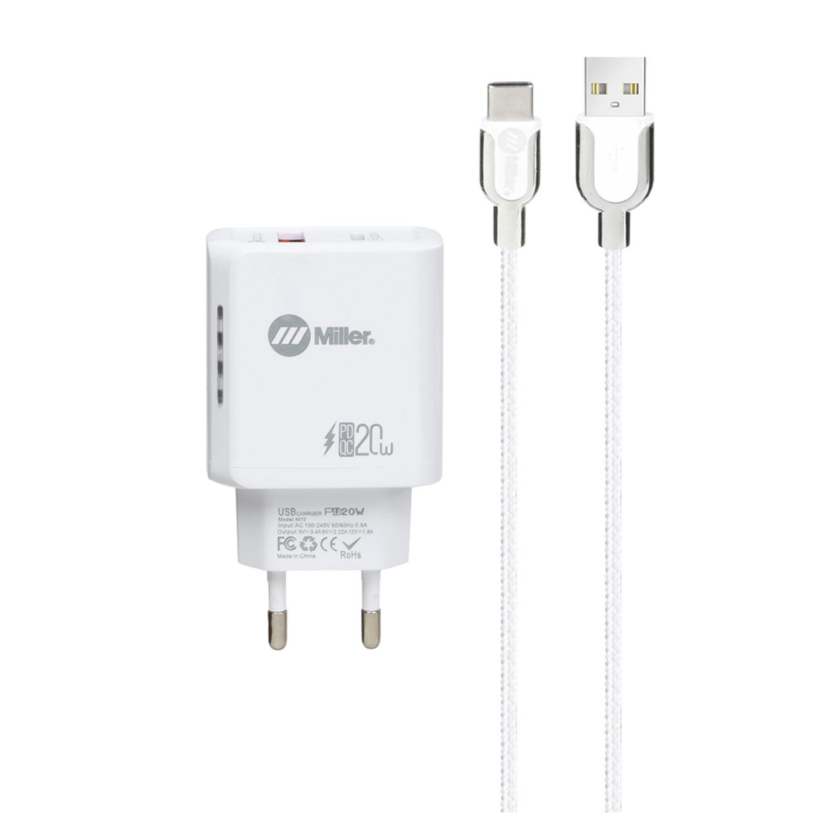 شارژر دیواری میلر مدل M-72 توان 38 وات همراه با کابل تایپ سی شارژر دیواری میلر مدل M-72 توان 38 وات همراه با کابل تایپ سی