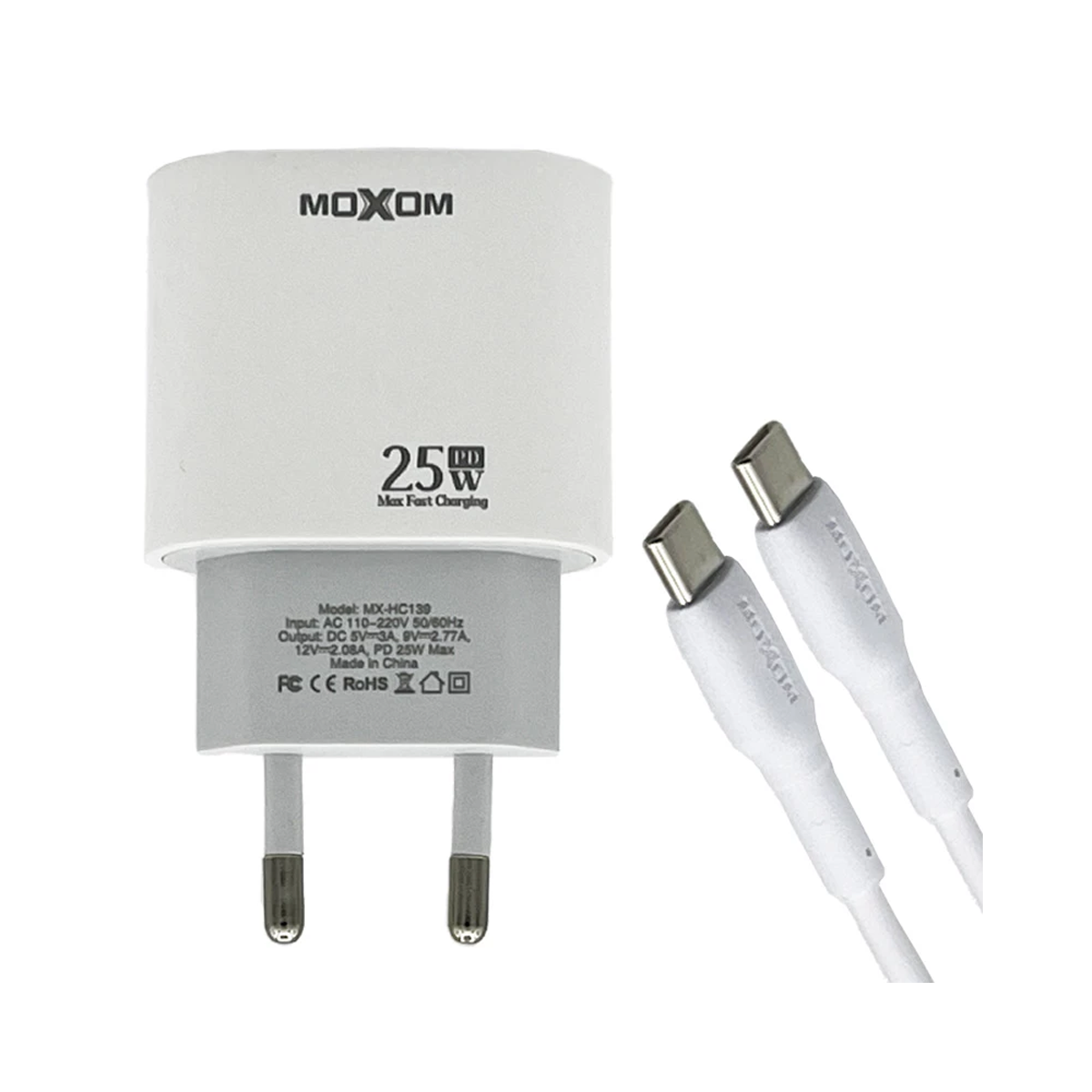شارژر دیواری موکسوم مدل MX-HC139 توان 25 وات همراه با کابل تایپ سی شارژر دیواری موکسوم مدل MX-HC139 توان 25 وات همراه با کابل تایپ سی