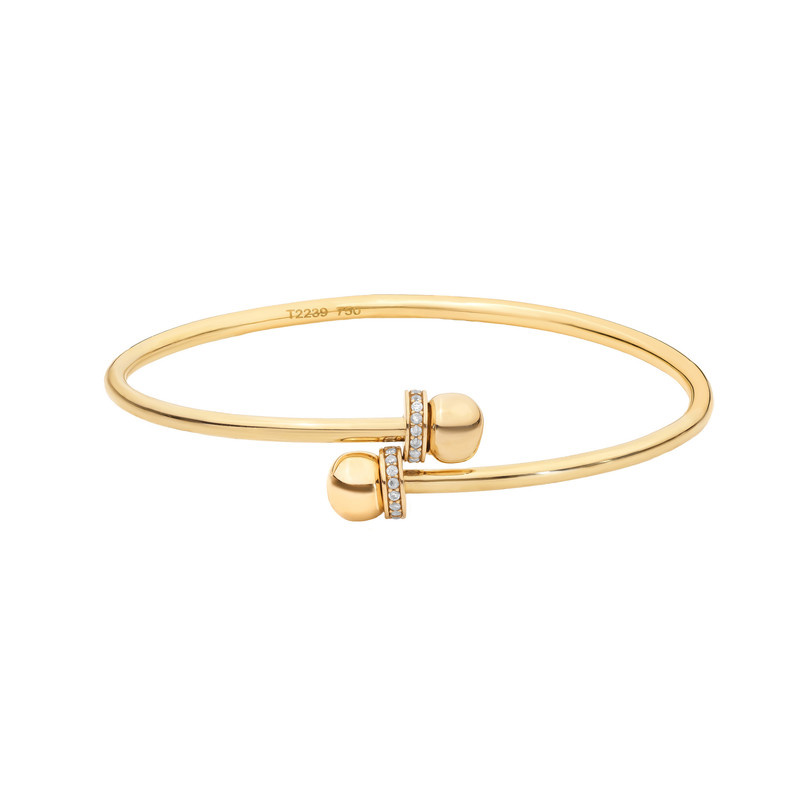 بنگل طلا 18 عیار زنانه ماوی گالری مدل دو گوی نگینی باستان