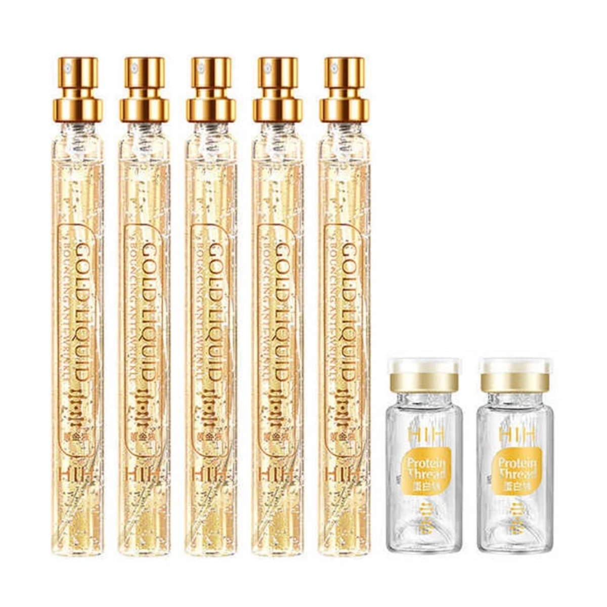 پک ضد چروک اچ آی اچ مدل نخ کلاژن جذبی و طلا بسته 7 عددی