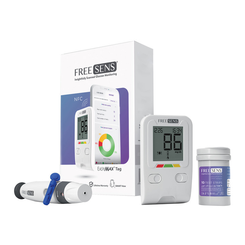 دستگاه تست قند خون فریسنس مدل TAG به همراه قلم و 10 عدد سوزن و 10 عدد نوار تست قند خون
