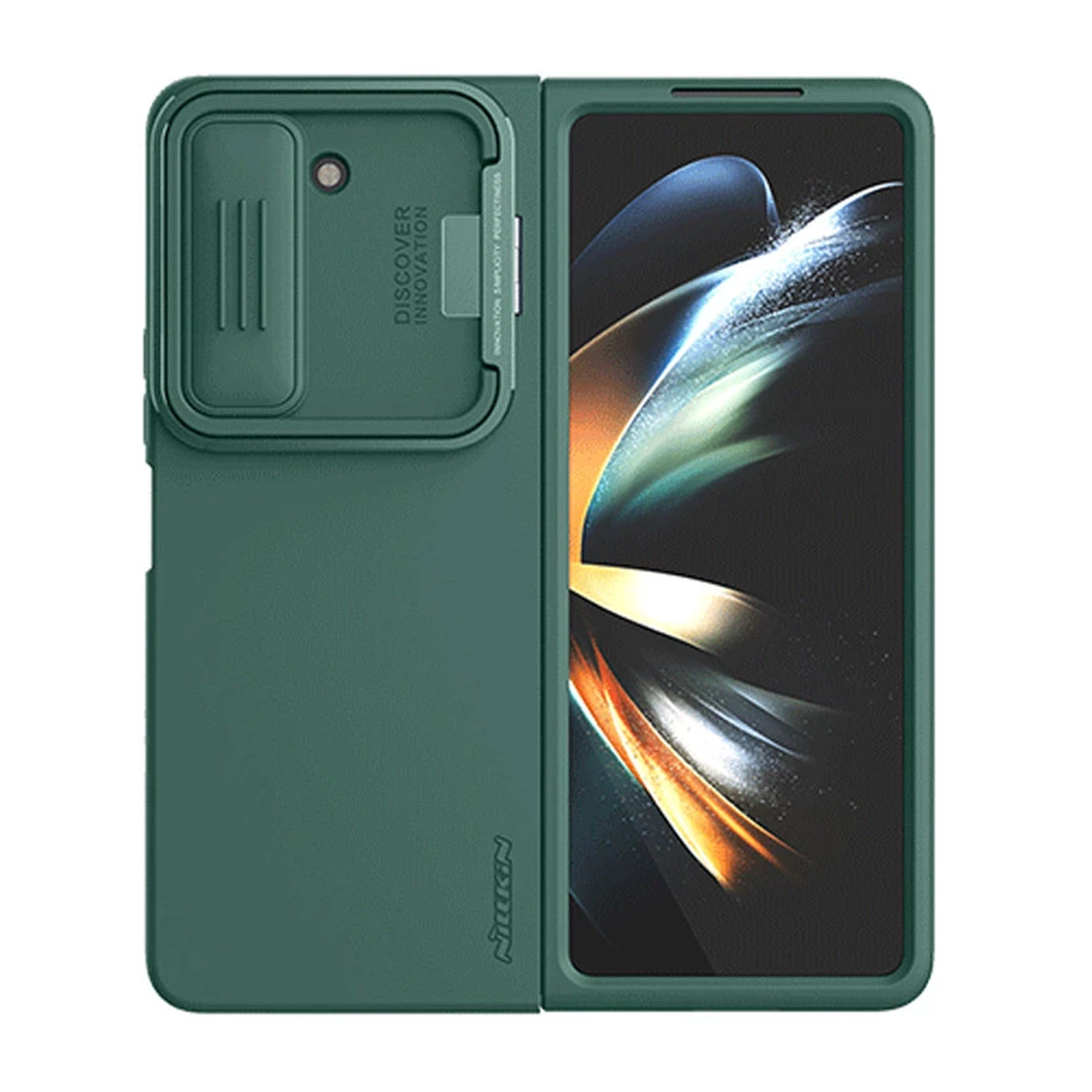 کاور گوشی سامسونگ Galaxy Z Fold 5 نیلکین مدل CamShield Silky Silicone Stand Version-سبز