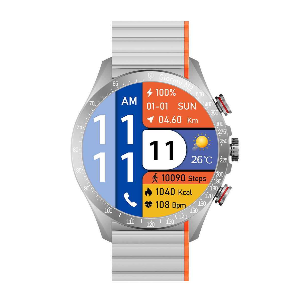 ساعت هوشمند گلوریمی مدل M2-بدنه نقره ای بند طوسی ساعت هوشمند گلوریمی مدل M2-بدنه نقره ای بند طوسی