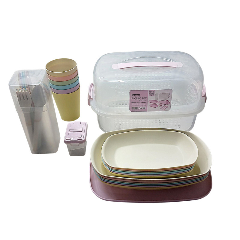 سبد پیک نیک 42 پارچه لیمون مدل پاستیلی سبد پیک نیک 42 پارچه لیمون مدل پاستیلی