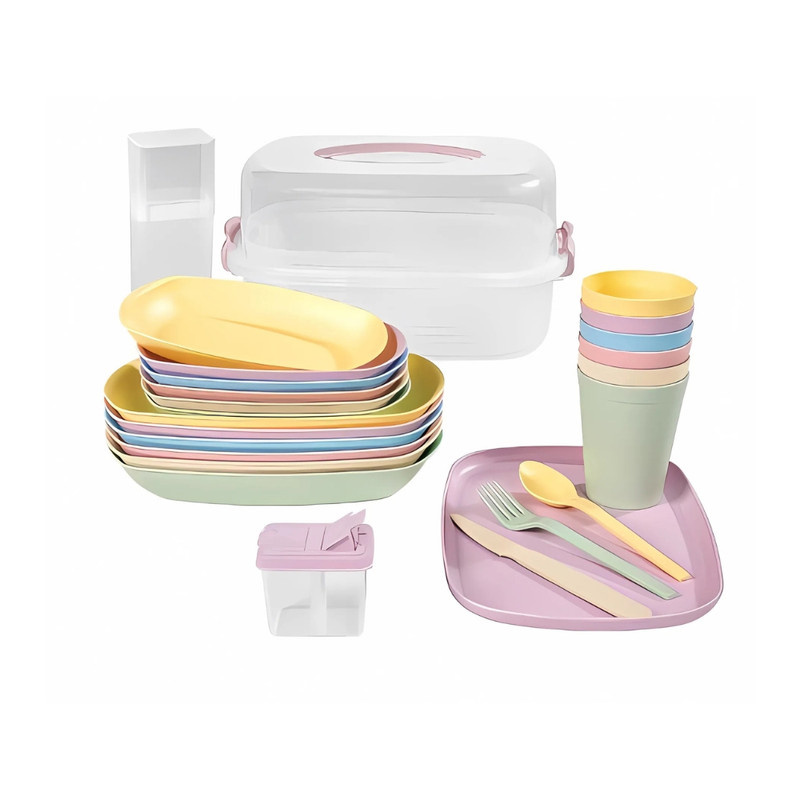 سبد پیک نیک 42 پارچه لیمون مدل پاستیلی کد 2438 سبد پیک نیک 42 پارچه لیمون مدل پاستیلی کد 2438