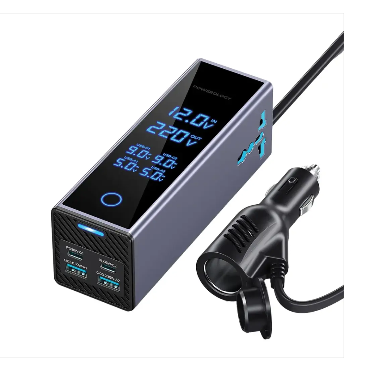 اینورتر خودرو پاورولوجی مدل Powerology 2×AC Socket PWCUQC044