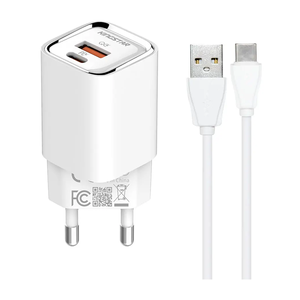 شارژر دیواری کینگ استار مدل KW180PD توان 30 وات به همراه کابل تایپ سی-سفید شارژر دیواری کینگ استار مدل KW180PD توان 30 وات به همراه کابل تایپ سی-سفید