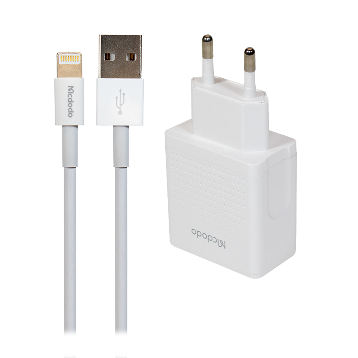 شارژر دیواری مک دودو مدل CH-3970 توان 12 وات به همراه کابل Lightning-سفید شارژر دیواری مک دودو مدل CH-3970 توان 12 وات به همراه کابل Lightning-سفید