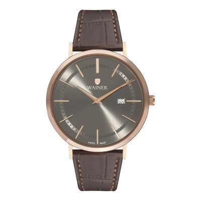 ساعت مچی مردانه واینر مدل WA.11120-D بند چرم قهوه ای-رزگلد