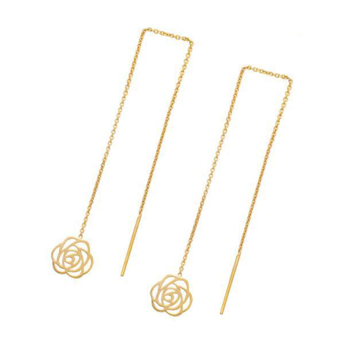 گوشواره طلا زنانه طرح بخیه ای گل رز ساده قو طلایی کد E039111 گوشواره طلا زنانه طرح بخیه ای گل رز ساده قو طلایی کد E039111