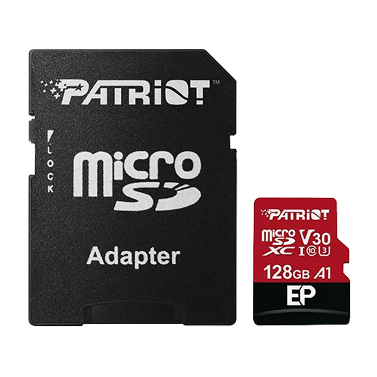 کارت حافظه microSDXC پاتریوت مدل EP کلاس 10 استاندارد UHS-I U3 V30 سرعت 90MBps ظرفیت 128 گیگابایت به همراه آداپتور-مشکی کارت حافظه microSDXC پاتریوت مدل EP کلاس 10 استاندارد UHS-I U3 V30 سرعت 90MBps ظرفیت 128 گیگابایت به همراه آداپتور-مشکی