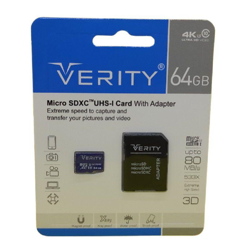 کارت حافظه microSDHC وریتی مدل Final 600X کلاس 10 استاندارد UHS-I U3 سرعت 80MBps ظرفیت 64 گیگابایت به همراه آداپتور SD کارت حافظه microSDHC وریتی مدل Final 600X کلاس 10 استاندارد UHS-I U3 سرعت 80MBps ظرفیت 64 گیگابایت به همراه آداپتور SD