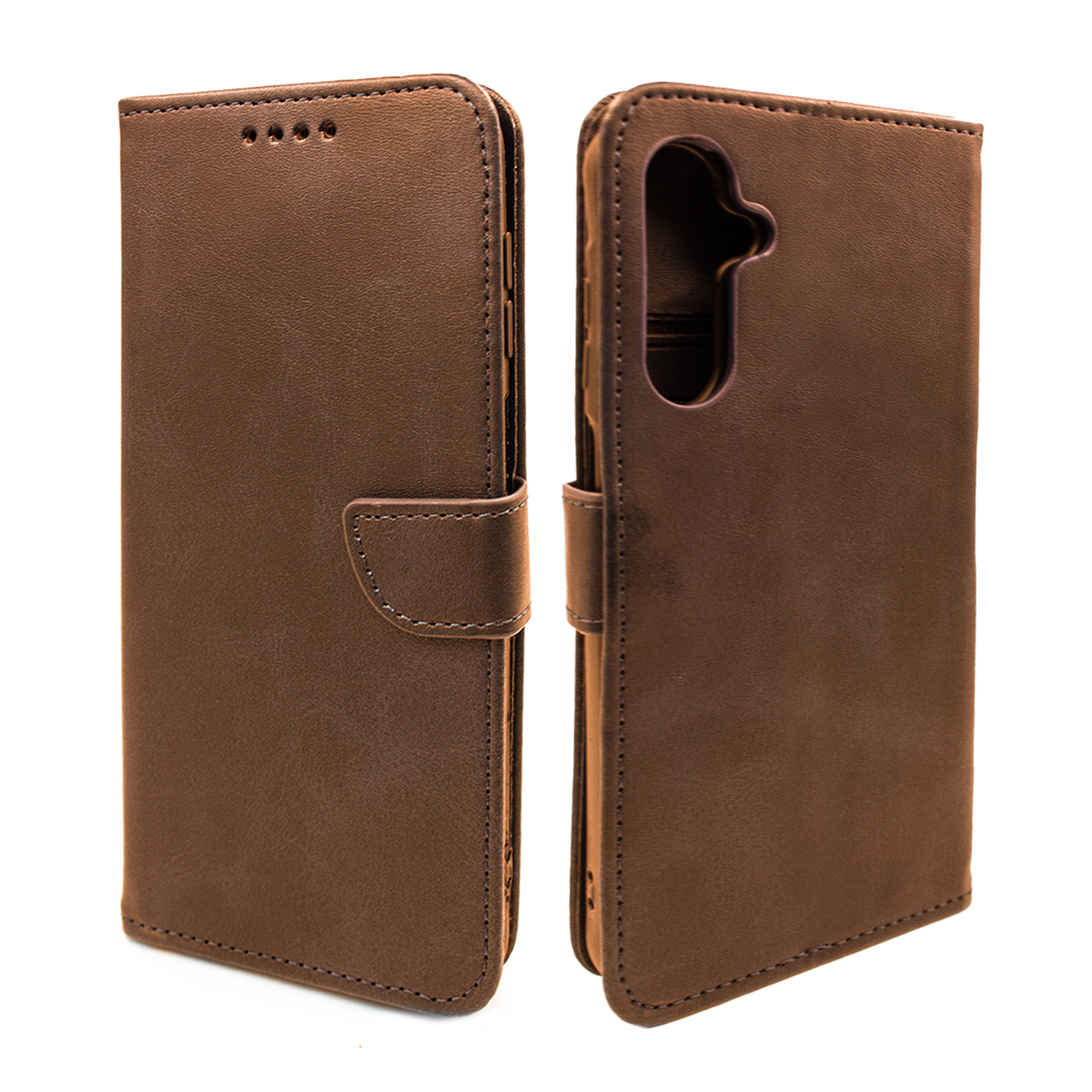 کیف کلاسوری گوشی سامسونگ Galaxy A14 مدل مگنتی جاکارتی محافظ لنزدار-قهوه ای