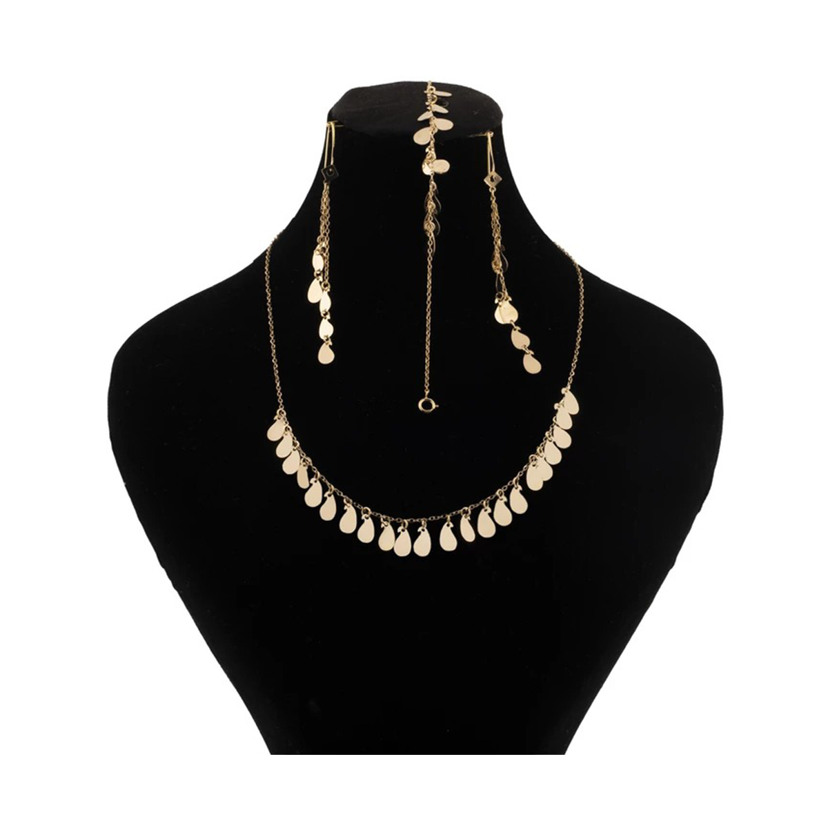 سرویس طلای 18 عیار زنانه قو طلایی مدل اشکی آبشاری کد S001779-9.85 سرویس طلای 18 عیار زنانه قو طلایی مدل اشکی آبشاری کد S001779-9.85