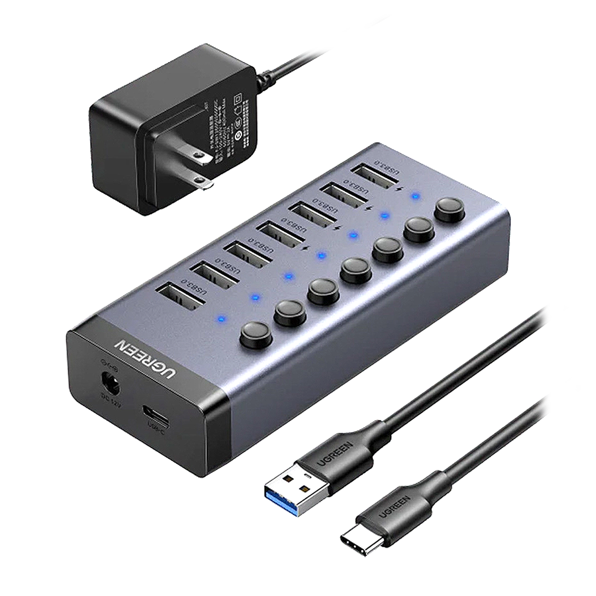 هاب USB 3 یوگرین 7 پورت مدل CM481 30778 آداپتور US هاب USB 3 یوگرین 7 پورت مدل CM481 30778 آداپتور US